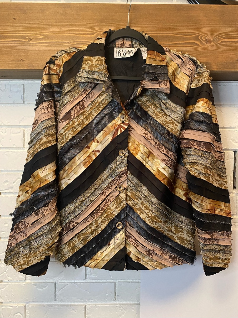 Vintage Keren Hart Textured Fringe Patchwork Jacket Blazer Women’s Size Medium
